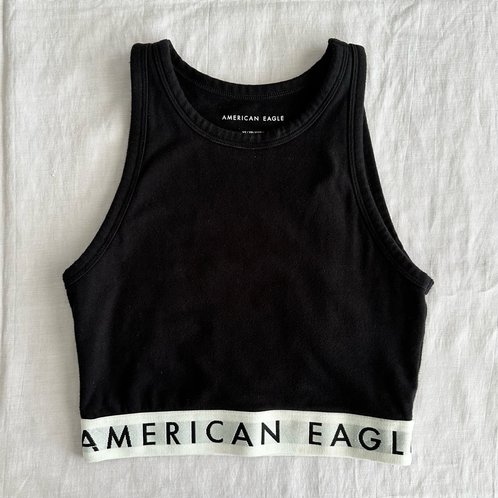 American Eagle Black High-Neck Logo Tank Top XS